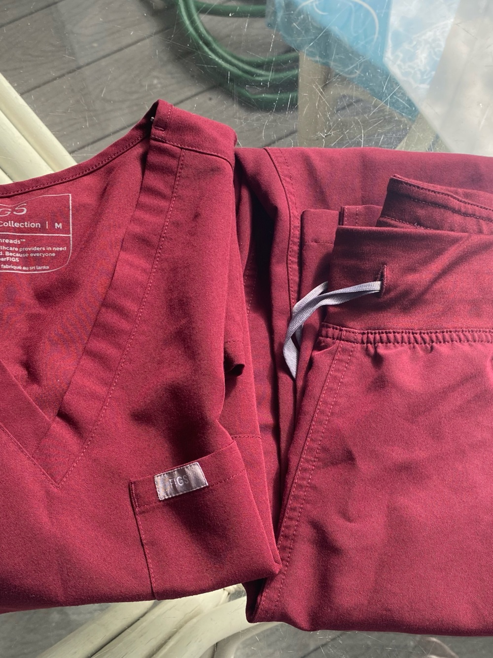 FIG Burgundy Medical Scrub Set- Catarina1 Top, HW Livingston Staight Leg Pant